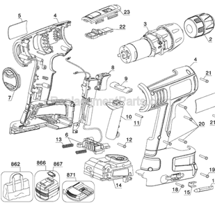 Page A Diagram and Parts List for BDGL1800 Type 1 Black and Decker Cordless Drill